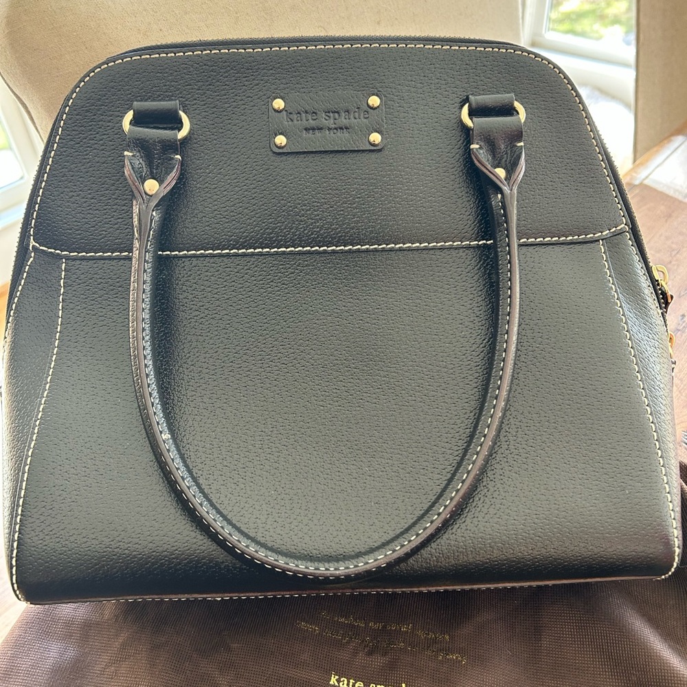 Kate Spade New York Black Handbag Purse leather Shoulder Dust Bag Polka Dot EUC